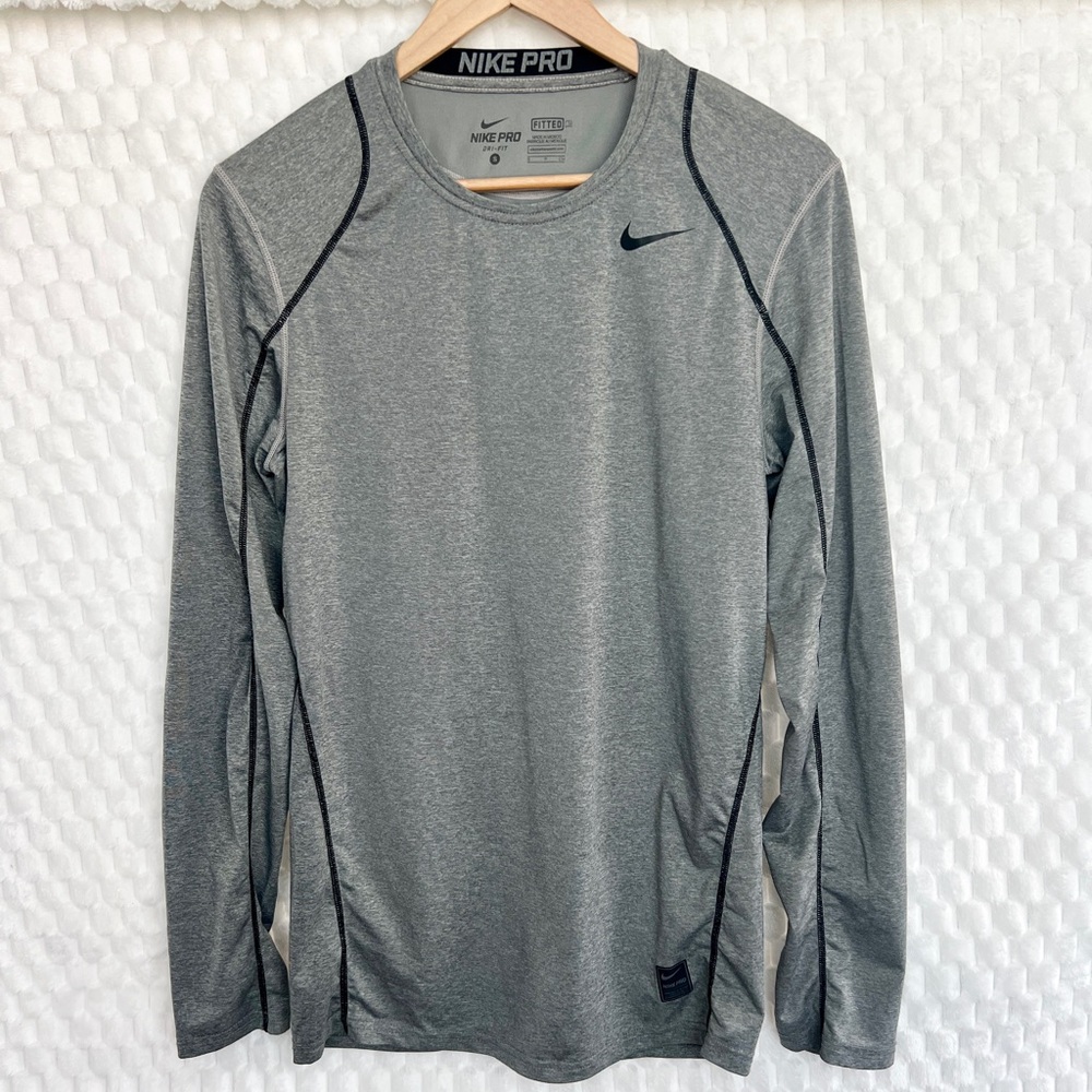 Nike Pro Mens Size S Fitted Long Sleeve Training Gym T-Shirt Heather Gray